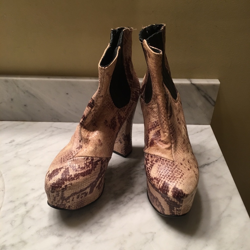 Miista snakeskin platform bootie
